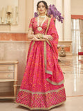 Tulsi Art Phenomenal Pink Floral Printed Organza Reception Wear Lehenga Choli | Grocsy