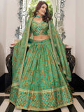 Tulsi Art Mesmerizing Green Floral Printed Organza Mehendi Wear Lehenga Choli | Grocsy