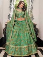 Tulsi Art Mesmerizing Green Floral Printed Organza Mehendi Wear Lehenga Choli | Grocsy