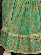 Tulsi Art Mesmerizing Green Floral Printed Organza Mehendi Wear Lehenga Choli | Grocsy