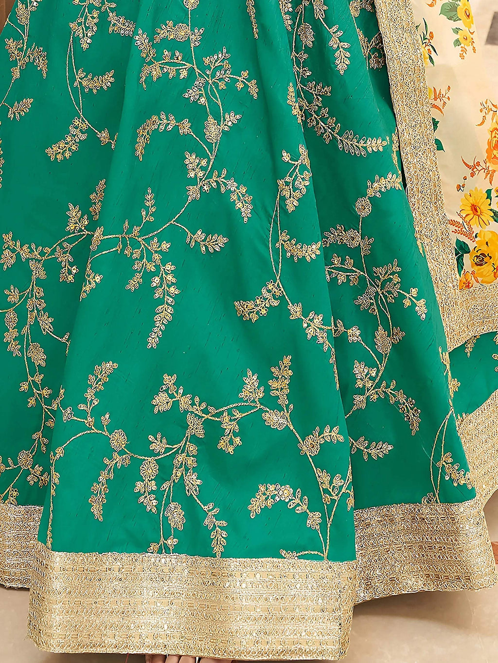 Tulsi Art Enthralling Green Sequins Work Art Silk Sangeet Wear Lehenga Choli | Grocsy