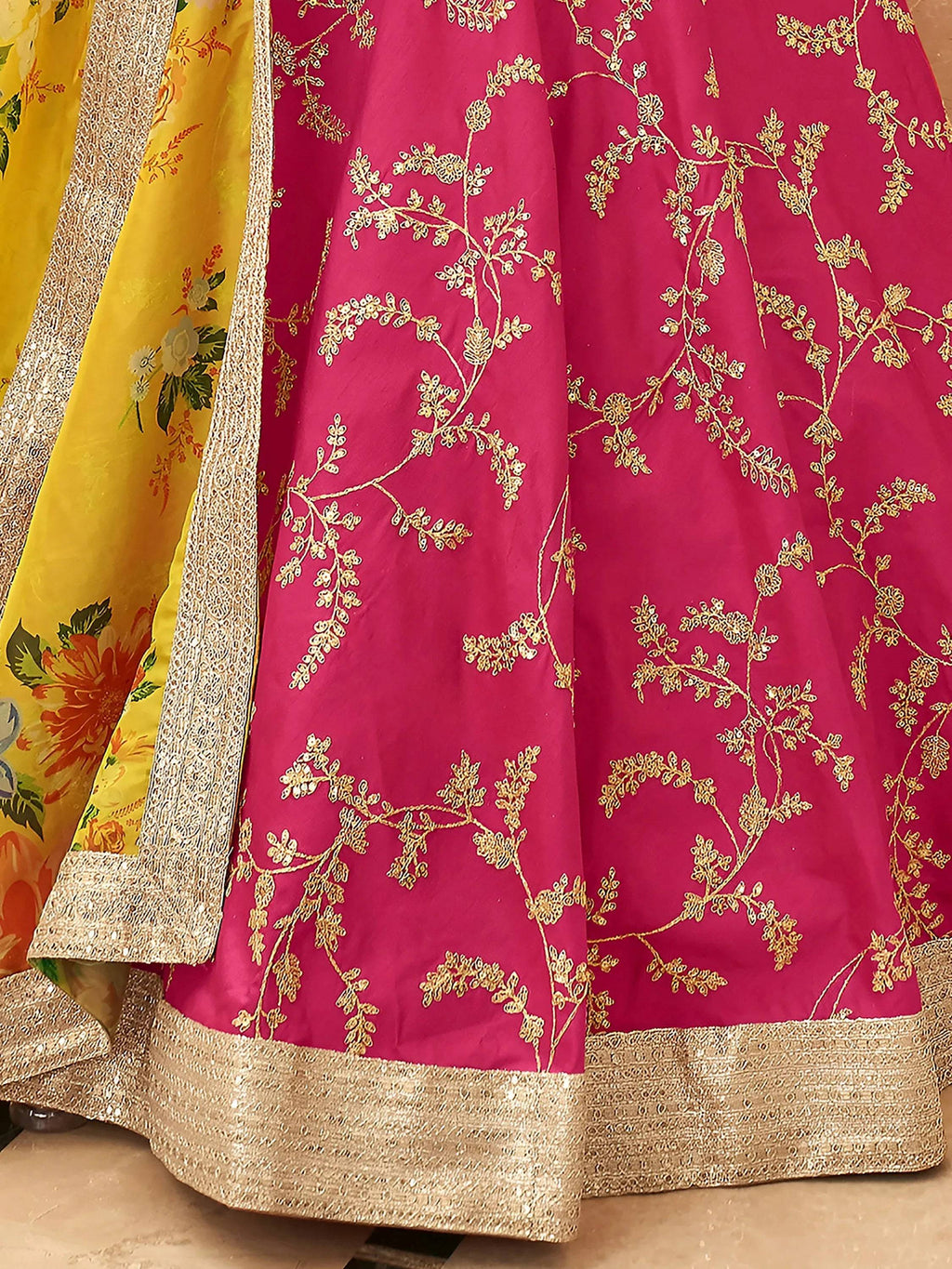 Tulsi Art Fascinating Pink Sequins Work Art Silk Lehenga Choli With Dupatta | Grocsy