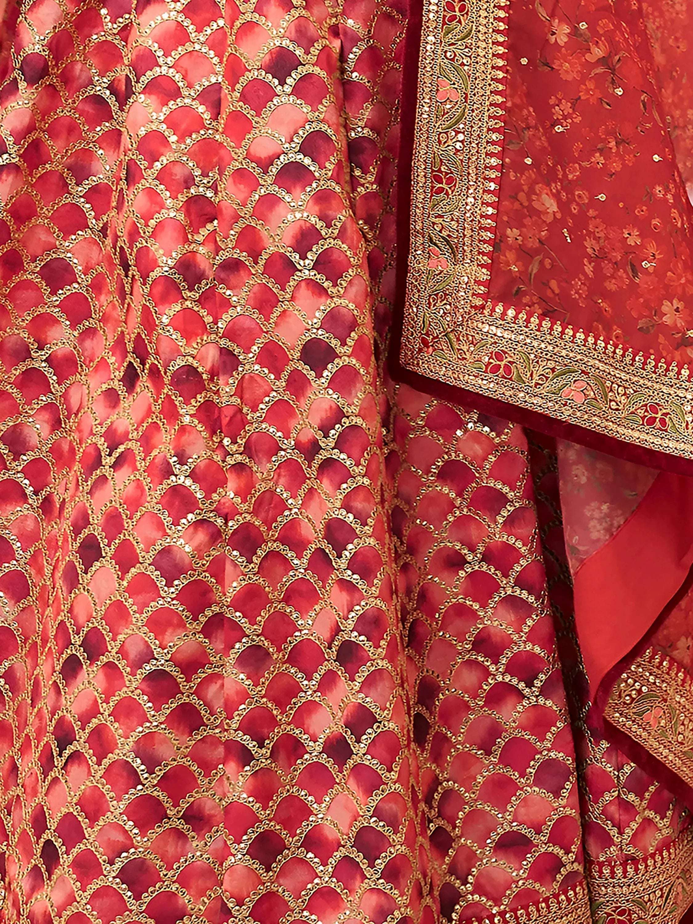 Tulsi Art Astonishing Red Embroidered Art Silk Bridesmaid Lehenga Choli | Grocsy