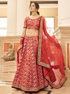 Tulsi Art Astonishing Red Embroidered Art Silk Bridesmaid Lehenga Choli | Grocsy