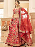 Tulsi Art Astonishing Red Embroidered Art Silk Bridesmaid Lehenga Choli | Grocsy