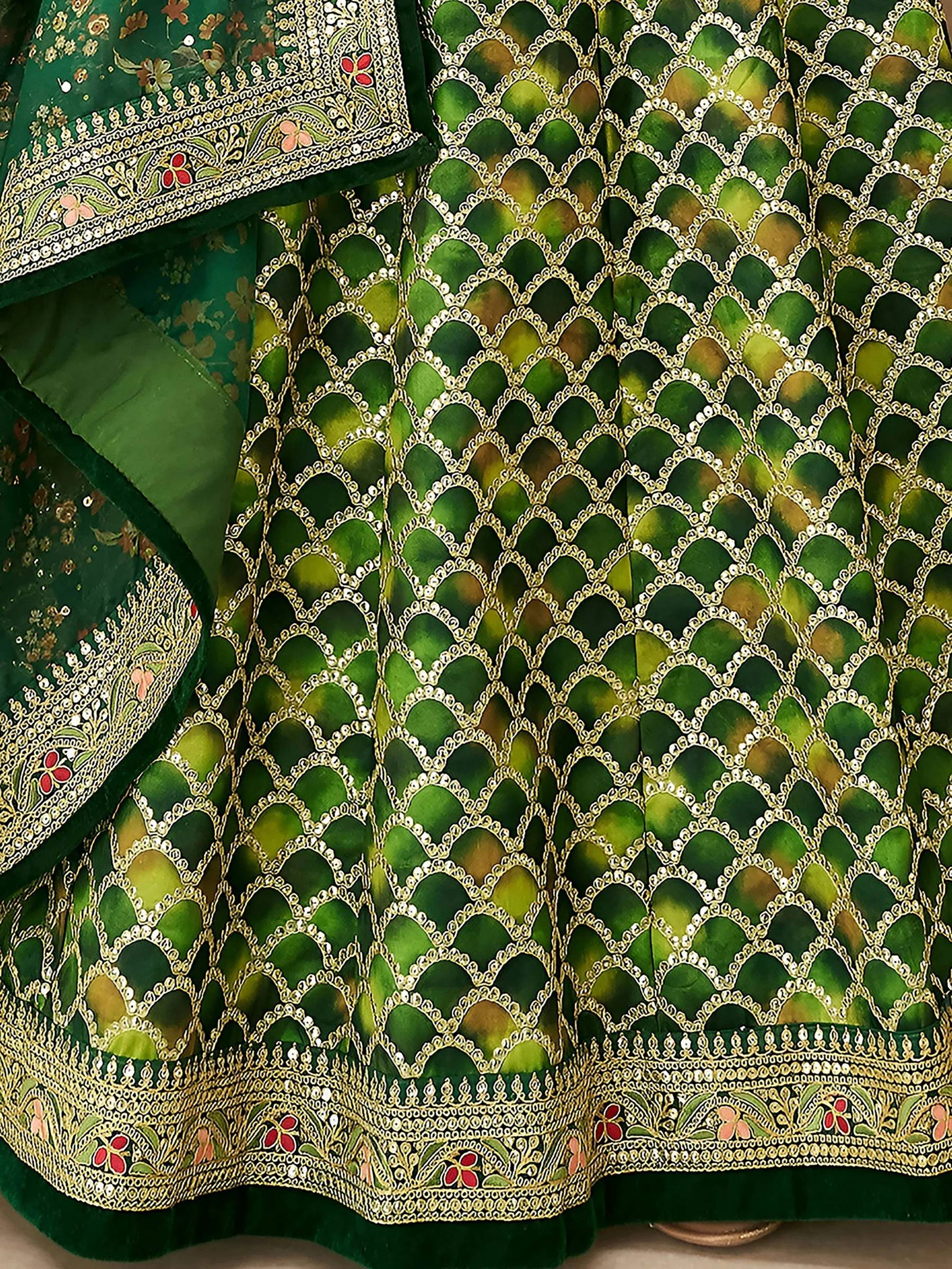 Tulsi Art Marvelous Green Embroidered Art Silk Engagement Wear Lehenga Choli | Grocsy