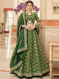 Tulsi Art Marvelous Green Embroidered Art Silk Engagement Wear Lehenga Choli | Grocsy