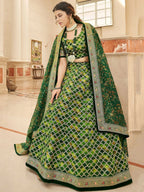 Tulsi Art Marvelous Green Embroidered Art Silk Engagement Wear Lehenga Choli | Grocsy
