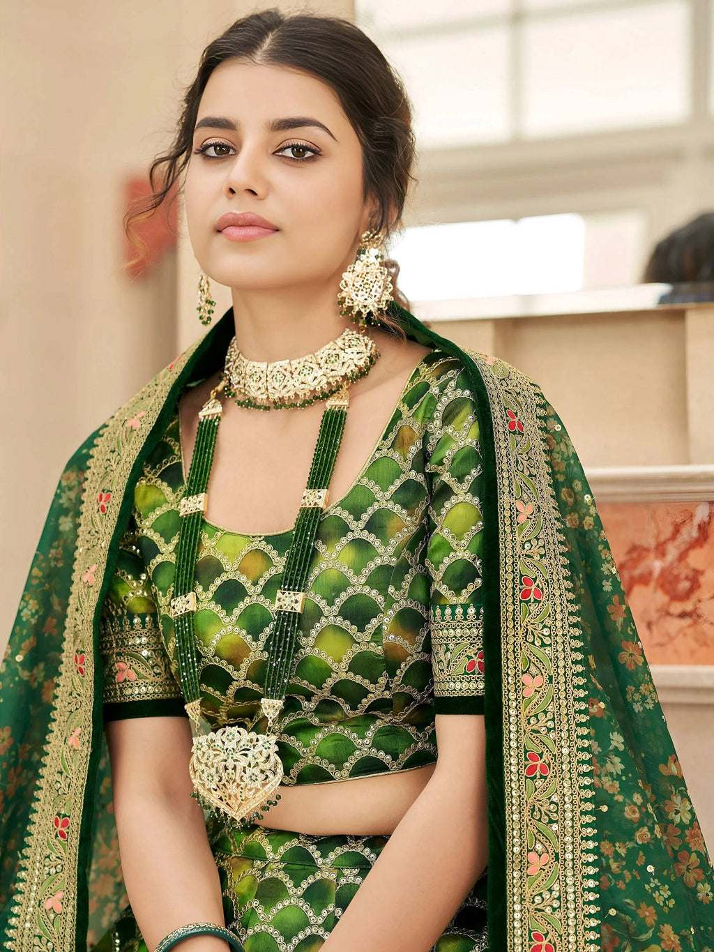 Tulsi Art Marvelous Green Embroidered Art Silk Engagement Wear Lehenga Choli | Grocsy