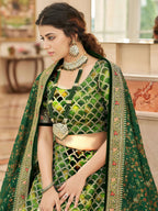Tulsi Art Marvelous Green Embroidered Art Silk Engagement Wear Lehenga Choli | Grocsy