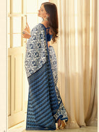 Saree Mall Off White & Blue Ethnic Motifs Dabu Saree | Grocsy