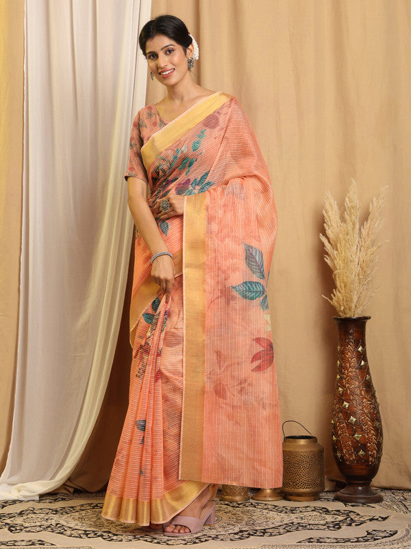 Shivam Fabrics Pink Chanderi Fabric Printed Saree | Grocsy