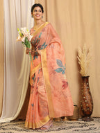 Shivam Fabrics Pink Chanderi Fabric Printed Saree | Grocsy