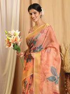Shivam Fabrics Pink Chanderi Fabric Printed Saree | Grocsy