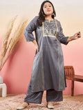 Sztori Ethnic Motifs Printed Notched Neck Straight Kurta With Palazzo | Grocsy