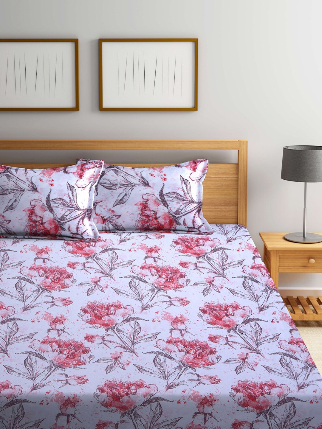 BOMBAY DYEING Floral Printed 100 TC Cotton Queen Bedsheet with 2 Pillow Covers | Grocsy