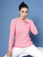 Women Pink Acrylic Self Design Winter Dress - Wool Trees | Grocsy