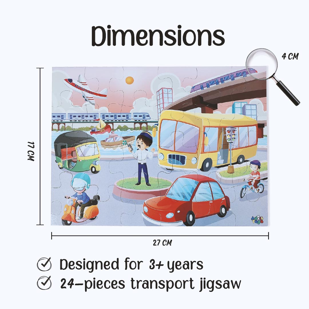 Advit Toys Educational Transport Jigsaw Puzzles for Kids Age 5+ Years in Multicolour | Transport Learning Puzzle for Kids (24 Pieces + Book Inside) | Grocsy
