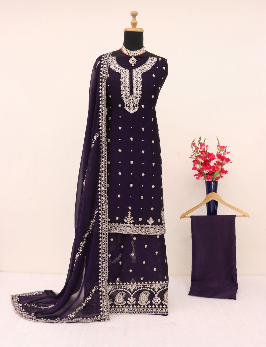 Anaita Violet Heavy Vichitra Silk Suit With Sequence & Multi Work | Grocsy