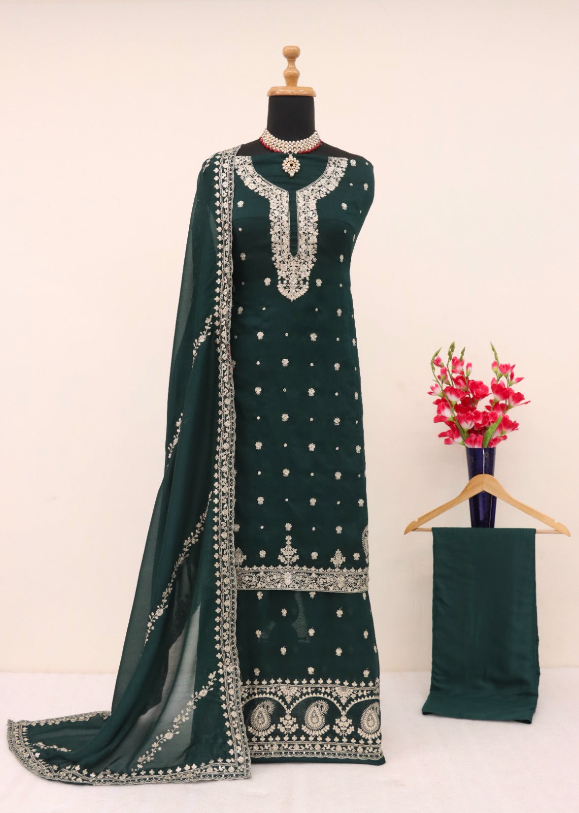 Anaita Green Heavy Vichitra Silk Suit With Sequence & Multi Work | Grocsy