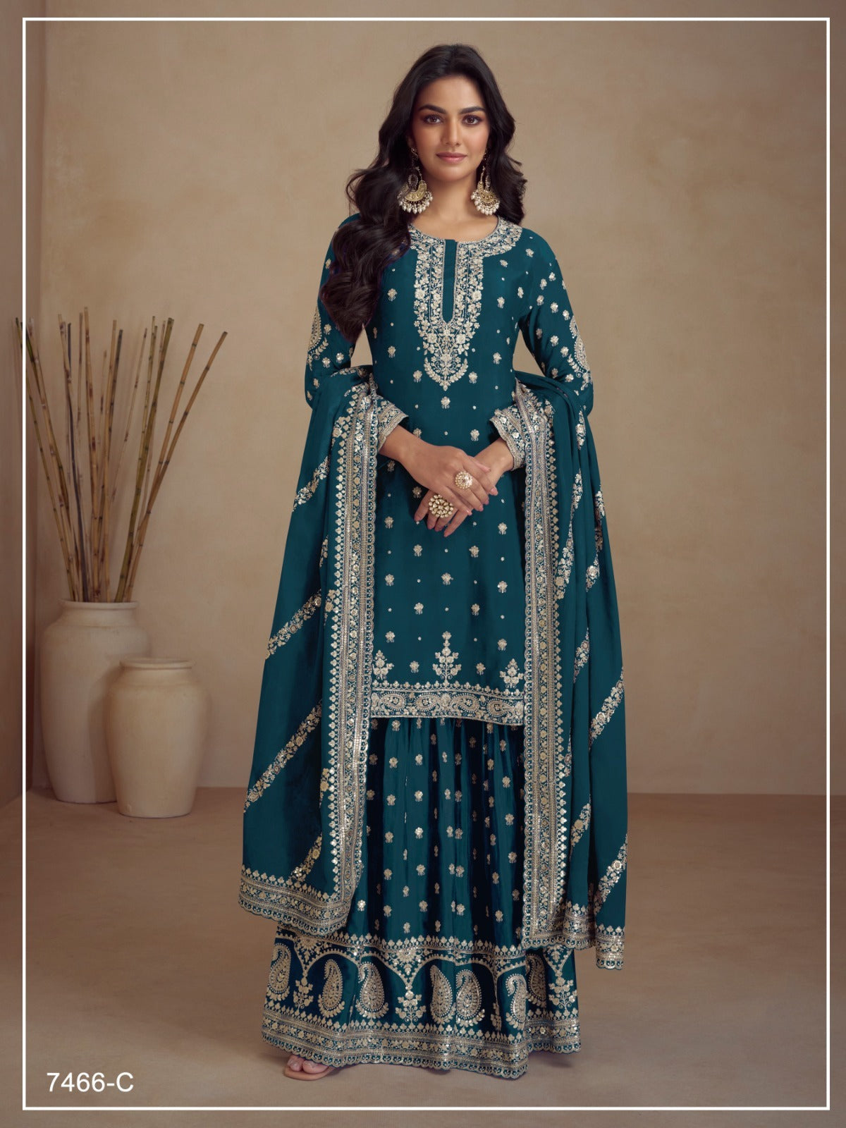 Anaita Teal Heavy Vichitra Silk Suit With Sequence & Multi Work | Grocsy