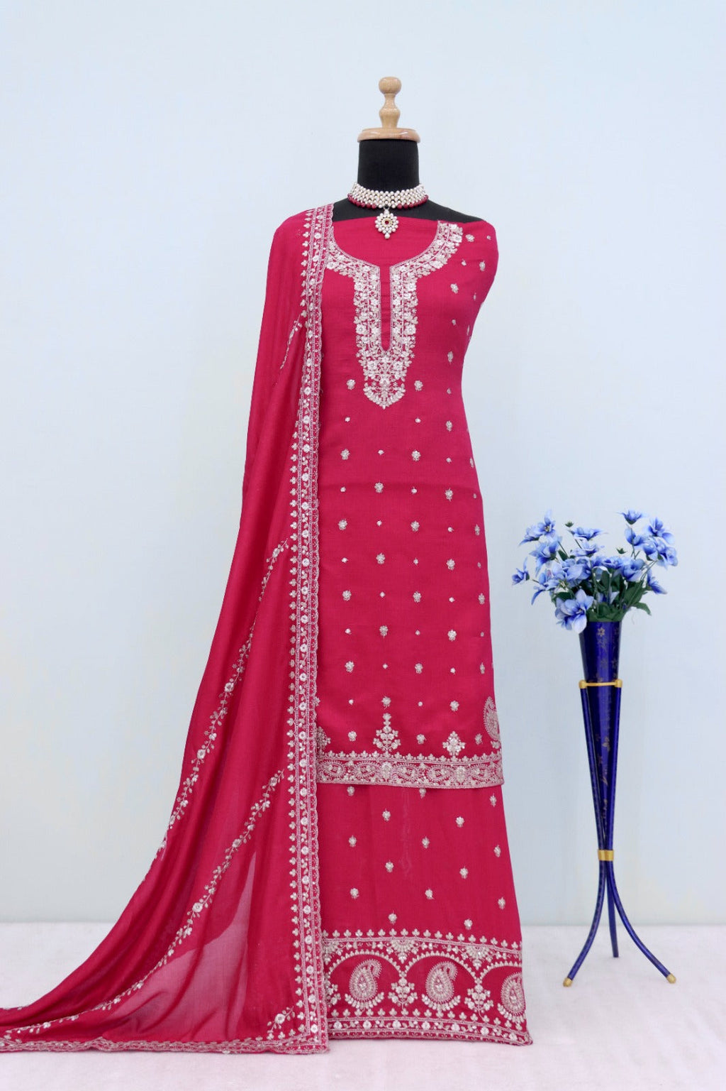 Anaita Red Heavy Vichitra Silk Suit With Sequence & Multi Work | Grocsy