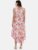 Souchii Off-White & Pink Floral Printed A-Line Dress | Grocsy