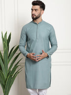 Sojanya Woven Design Mandarin Collar Straight Cotton Kurta | Grocsy