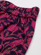 HERE&NOW Women Pink & Navy Blue Printed Pure Cotton Kurta with Trousers & With Dupatta | Grocsy