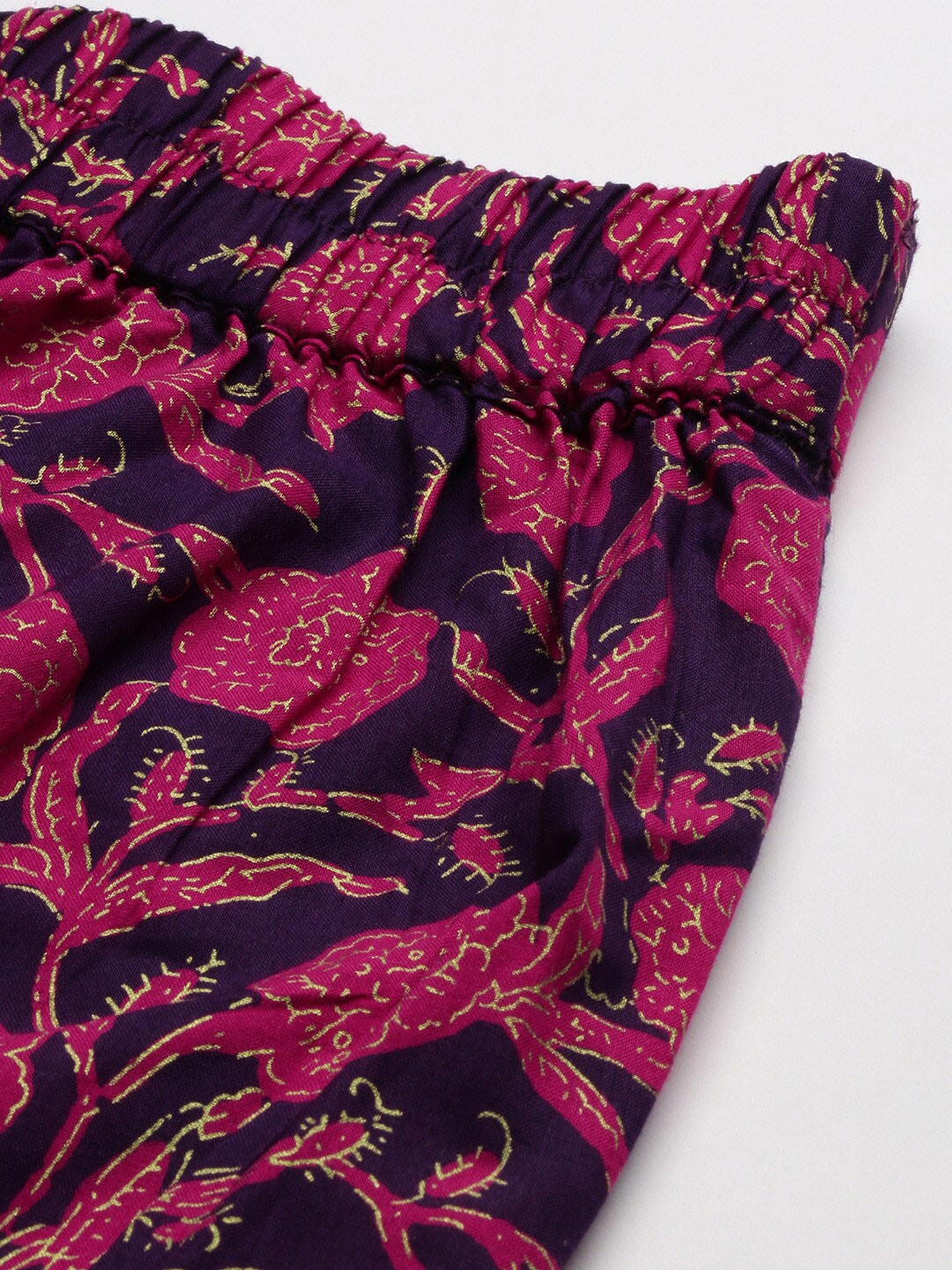 HERE&NOW Women Pink & Navy Blue Printed Pure Cotton Kurta with Trousers & With Dupatta | Grocsy
