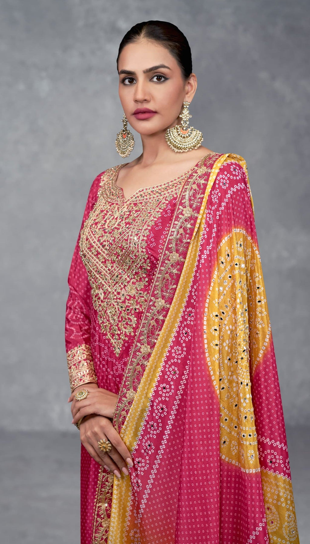 Anaita Pink Digital Printed Chinon Embroidered Sequence Work Ready Made Suit | Grocsy