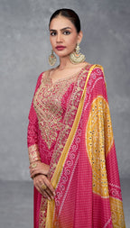 Anaita Pink Digital Printed Chinon Embroidered Sequence Work Ready Made Suit | Grocsy