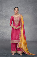 Anaita Pink Digital Printed Chinon Embroidered Sequence Work Ready Made Suit | Grocsy