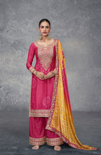 Anaita Pink Digital Printed Chinon Embroidered Sequence Work Ready Made Suit | Grocsy