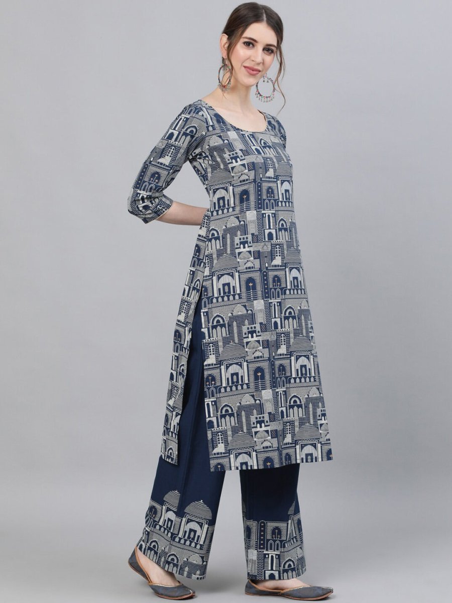 Aks Ethnic Motifs Printed Pure Cotton Kurta With Palazzos | Grocsy