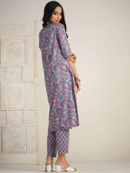 Sangria Floral Printed Gotta Patti Kurta With Trouser & Dupatta | Grocsy