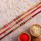 Set of 3 Sleek Rudraksha Rakhi and Soan Papdi | Grocsy