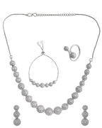 VOJ Silver Plated AD studded Necklace, Earrings With Ring And bracelet | Grocsy