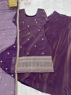 Lorenvalley Fashion Purple Roman Shimmer Chanderi Silk with Embroidery Jari Work Kurta Lehenga with Dupatta | Grocsy