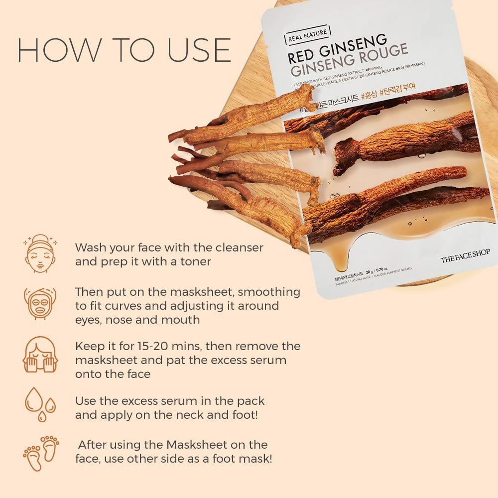 The Face Shop Real Nature Red Ginseng Face Mask - Korean Skincare | Grocsy