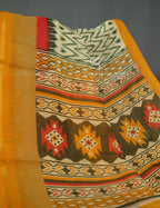 Shades of Light Apple Green And Yellow Colour Blouse Ikat Design Semi Chanderi Saree By Gayathri Reddy Designer Studio | Grocsy