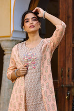 Yufta Orange Printed & Embroidered Dress | Grocsy