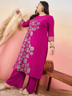 Sztori Floral Printed Round Neck Straight Kurta With Palazzo | Grocsy