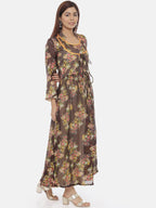 Souchii Women Brown Printed Maxi Dress | Grocsy