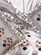BELLA CASA Grey & Off White Ethnic Motifs 350 TC Cotton King Bedsheet with 2 Pillow Covers | Grocsy