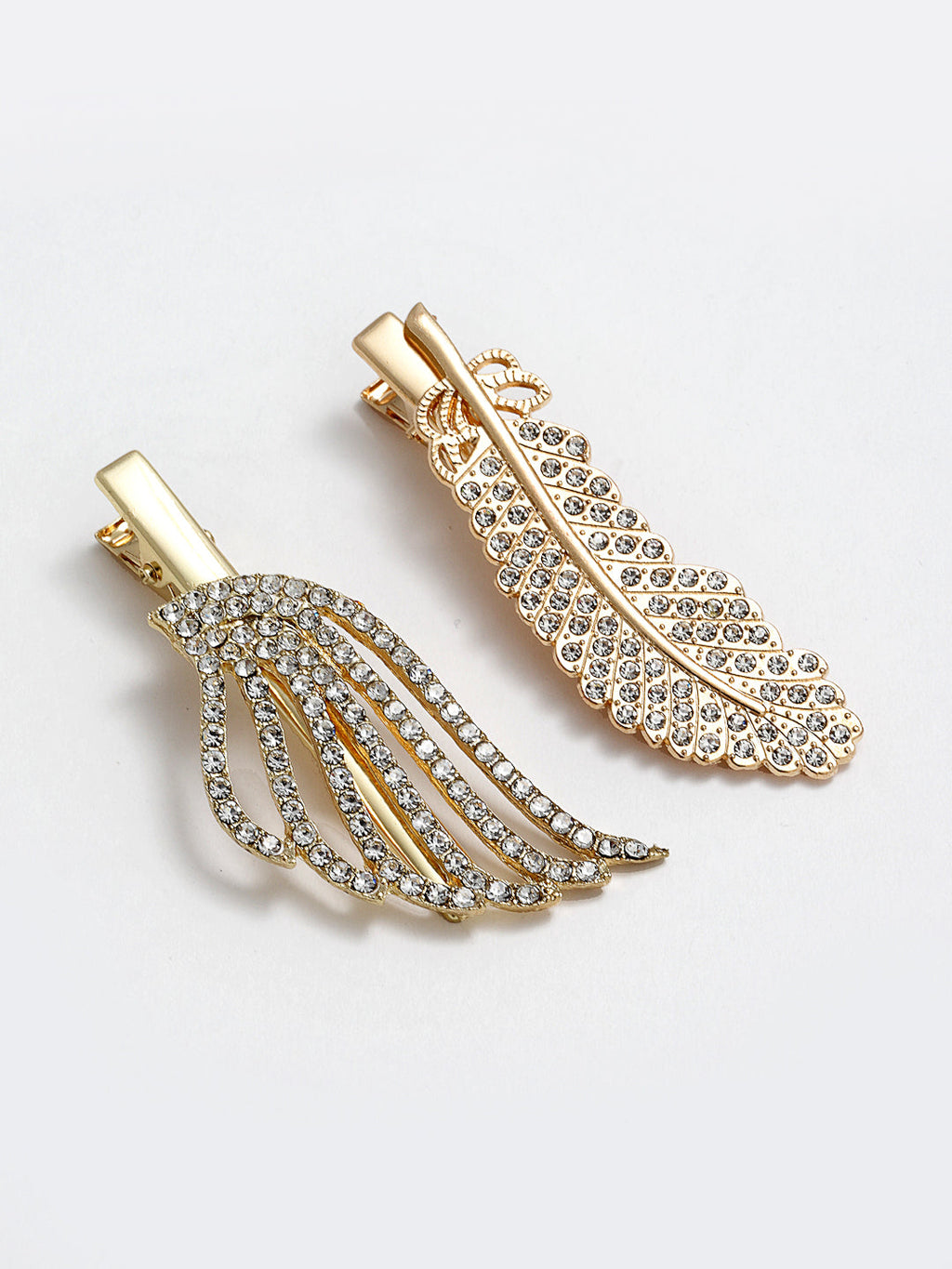 Panash Women Set of 2 Gold-Toned Cubic Zirconia-Studded Alligator Hair Clips | Grocsy
