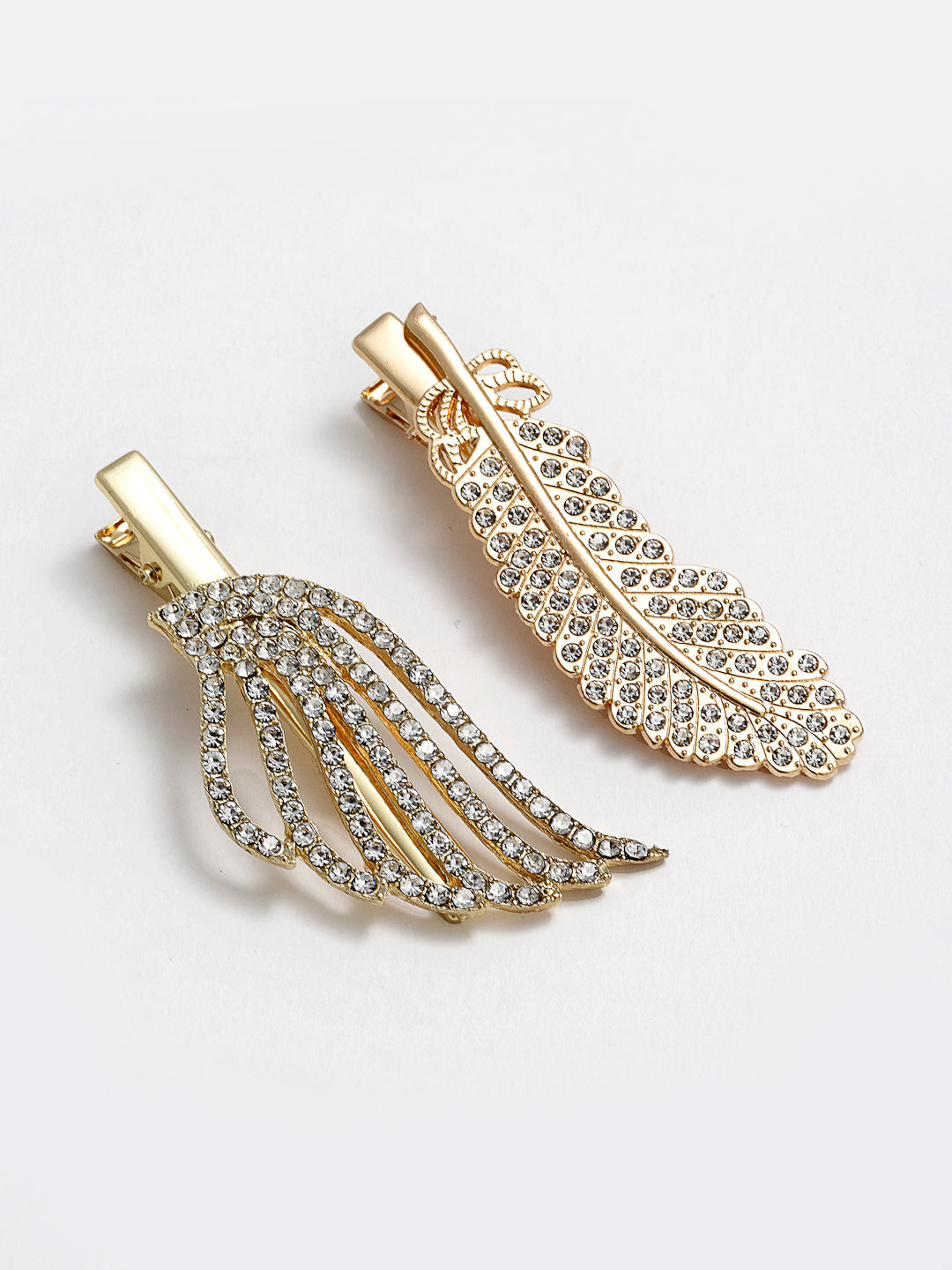 Panash Women Set of 2 Gold-Toned Cubic Zirconia-Studded Alligator Hair Clips | Grocsy