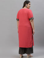 Sztori Plus Size Floral Yoke Design Straight Kurta With Palazzos | Grocsy