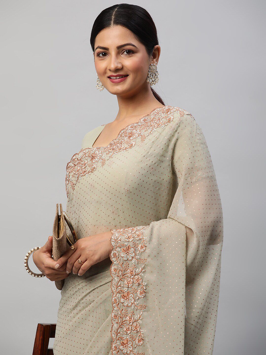 kasee Green Polka Dots Embroidered Saree | Grocsy