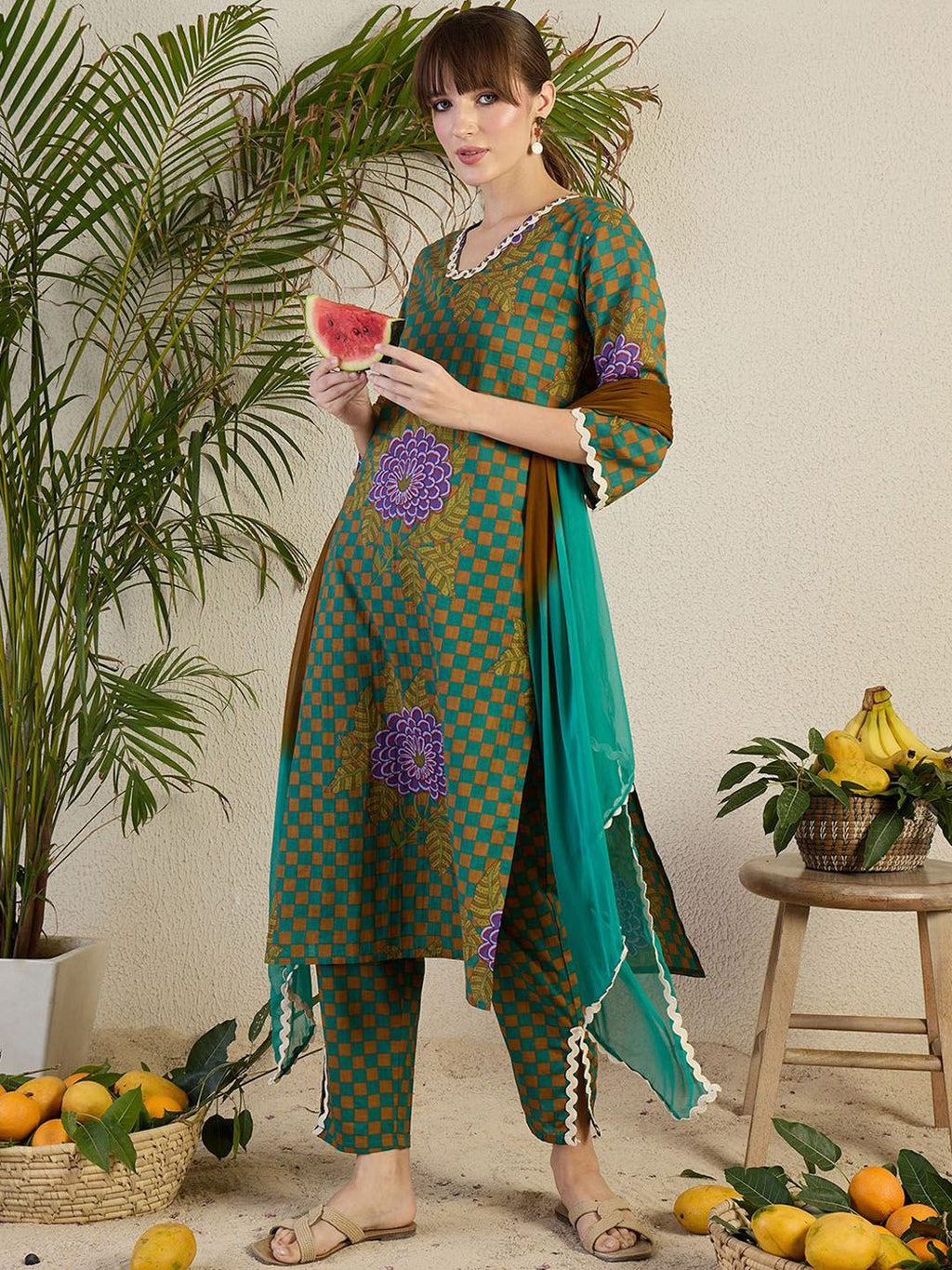 Indo Era Women Floral Printed Regular Beads and Stones Kurta with Trousers & With Dupatta | Grocsy